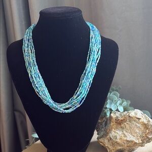 Vintage Avon 1992 Czech Glass Multi-Strand Necklace | Iridescent Sea-Blue | 18”